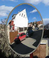 Außenspiegel Acryl mit Halterung an Rohren
